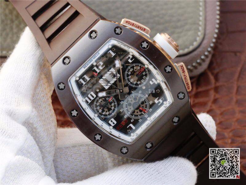 Replica Richard Mille RM011 KV Factory Men Watches 1:1 Best Edition Swiss ETA7750 Brown Ceramic