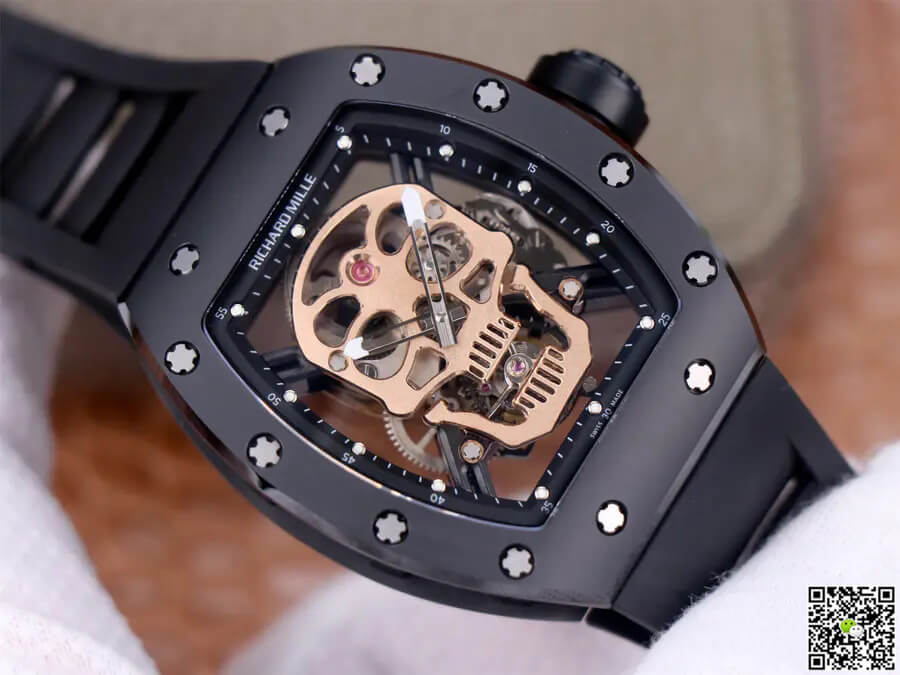 Replica Richard Mille RM52-01 Tourbillon 1:1 Best Edition JB Factory Rose Gold Skull Dial