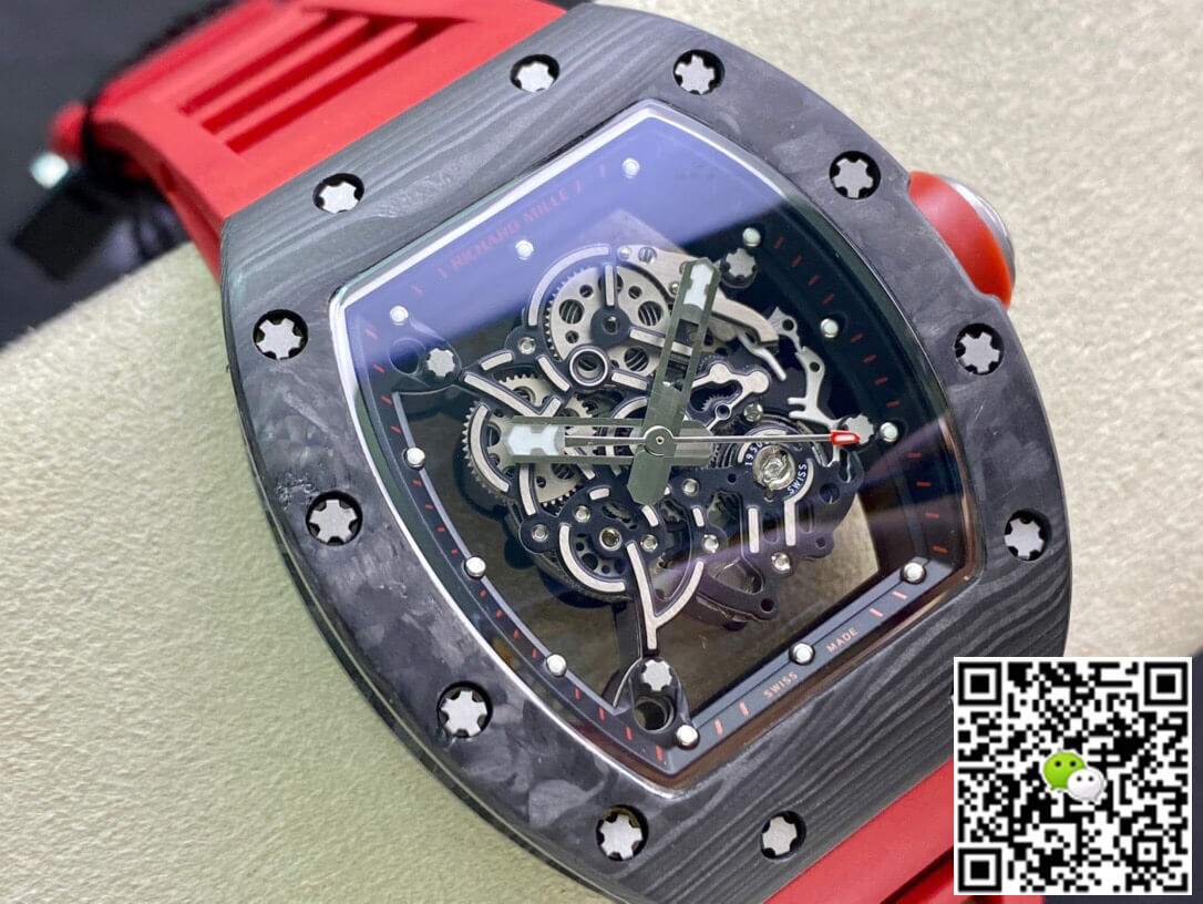 Replica Richard Mille RM055 1:1 Best Edition KV Factory V2 Carbon Fiber Red Strap