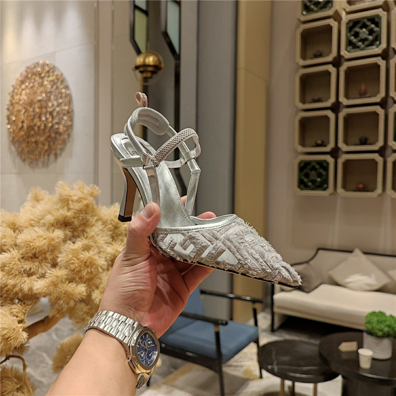 F**di flocked embroidered pointed toe sandals