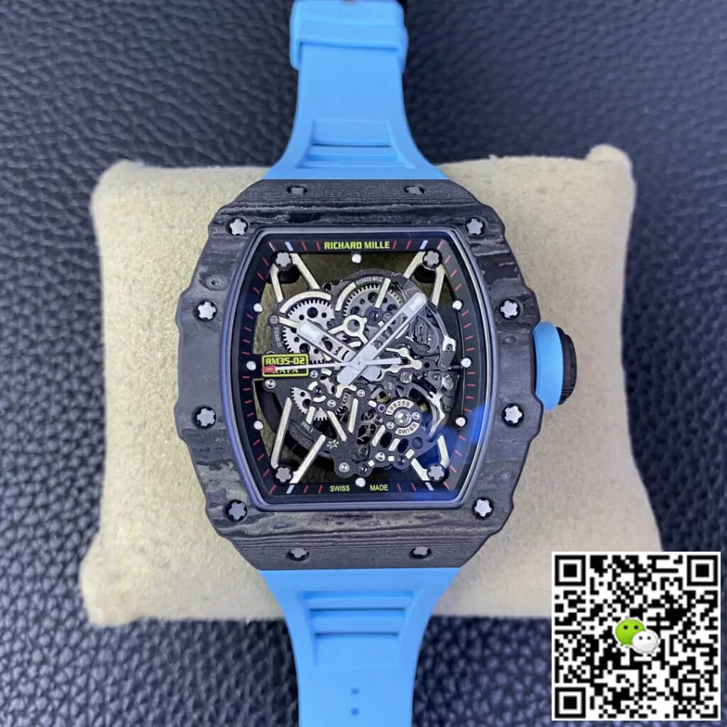 Richard Mille Replica RM35-02 1:1 Best Edition T+ Factory NTPT Carbon Fiber Blue Rubber Strap
