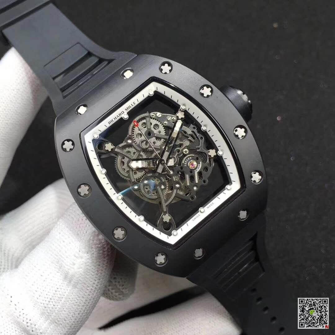 Replica Richard Mille RM055 KV Factory 1:1 Best Edition Swiss ETA8215 Black Rubber Strap