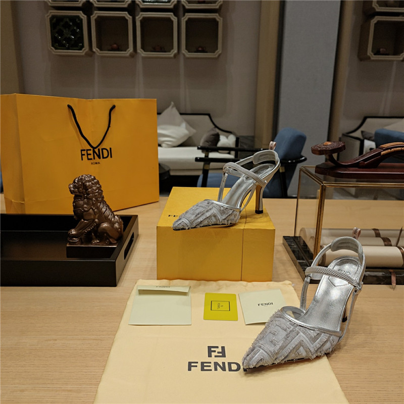 F**di flocked embroidered pointed toe sandals