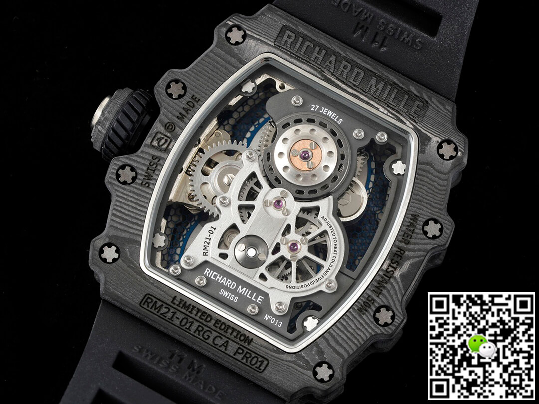 Replica Richard Mille RM21-01 1:1 Best Edition RM Factory Tourbillon Skeleton Dial Black Strap