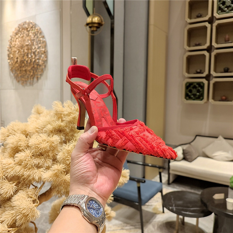 F**di flocked embroidered pointed toe sandals