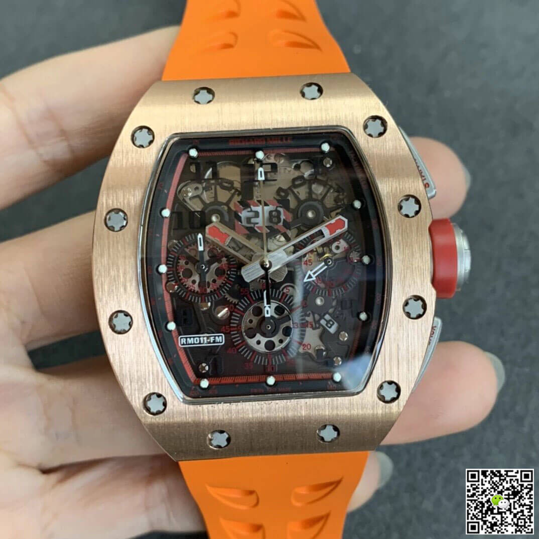 Replica Richard Mille RM011 1:1 Best Edition KV Factory Rose Gold