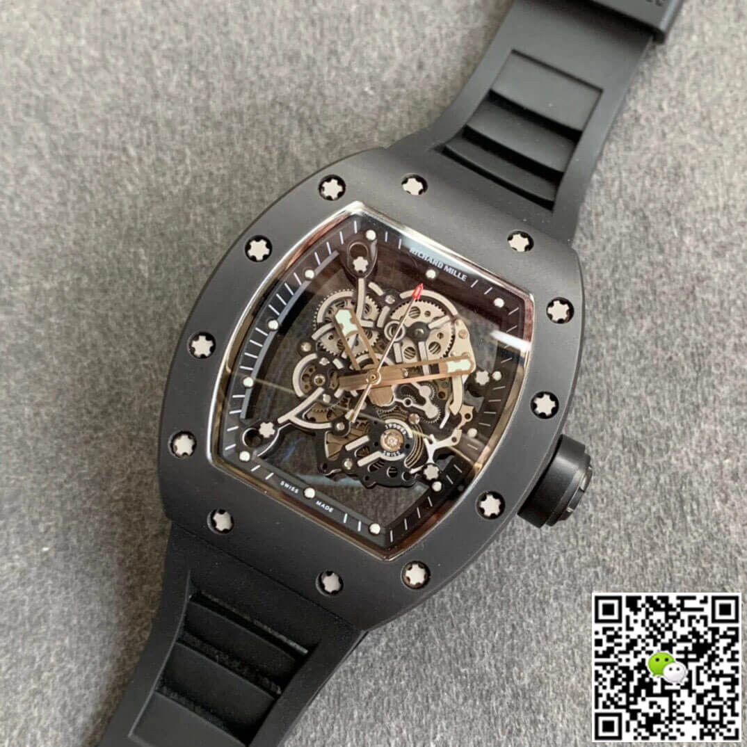 Replica Richard Mille RM055 1:1 Best Edition KV Factory V2 Black Ceramic Rubber Strap
