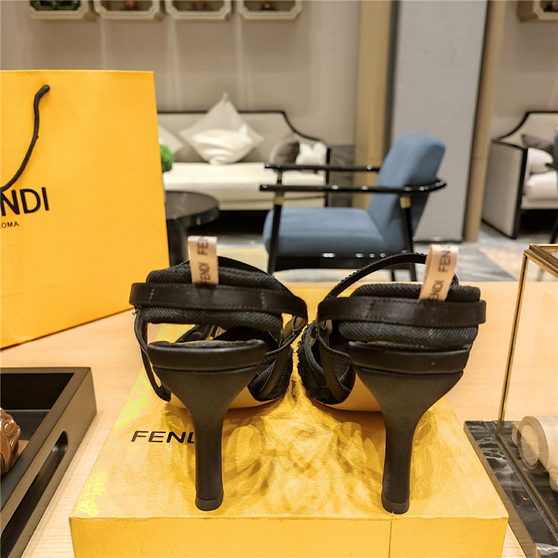 F**di flocked embroidered pointed toe sandals