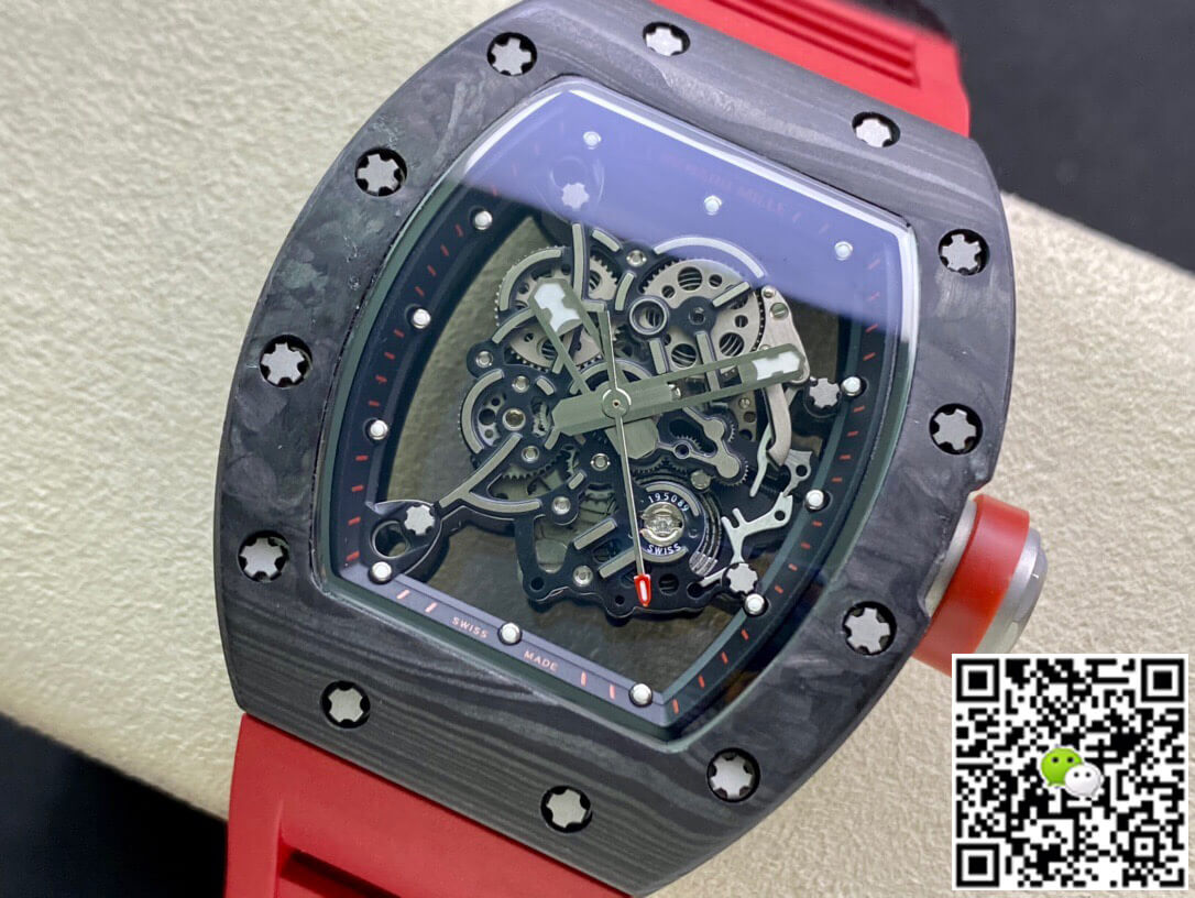Replica Richard Mille RM055 1:1 Best Edition KV Factory V2 Carbon Fiber Red Strap