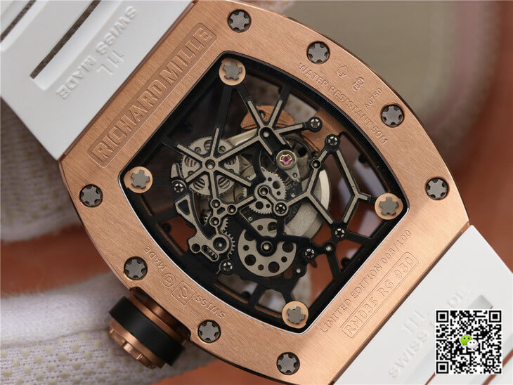 Replica Richard Mille RM035 Americas KV Factory 1:1 Best Edition Rose Gold White Strap