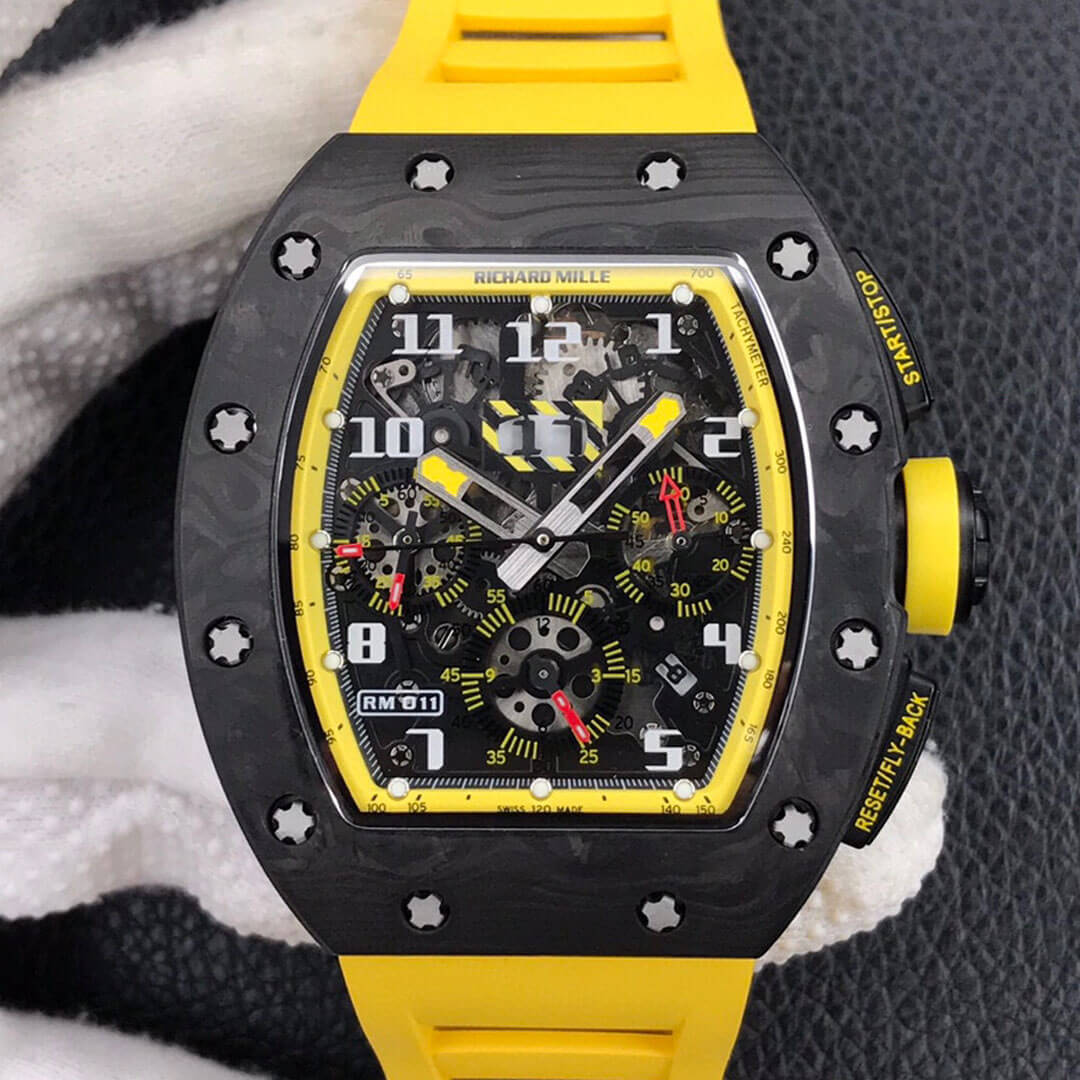 Replica Richard Mille RM-011 1:1 Best Edition KV Factory Yellow Strap