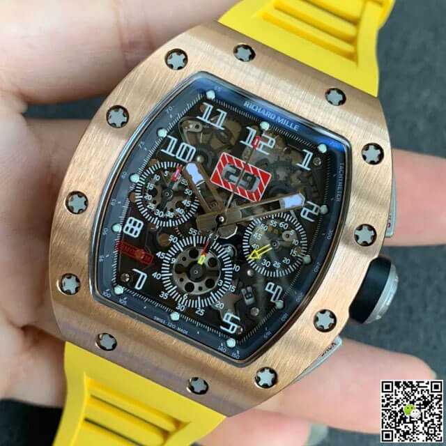 Replica Richard Mille RM011 1:1 Best Edition KV Factory Rose Gold Rubber Strap