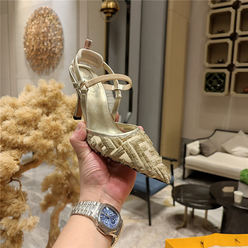 F**di flocked embroidered pointed toe sandals