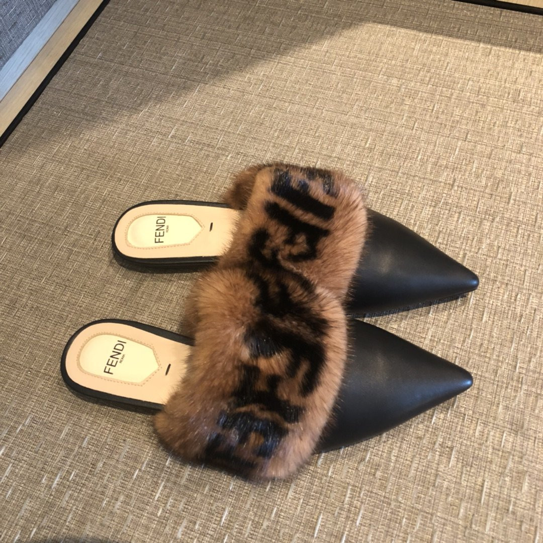 F**di ff mules sandals mink hair