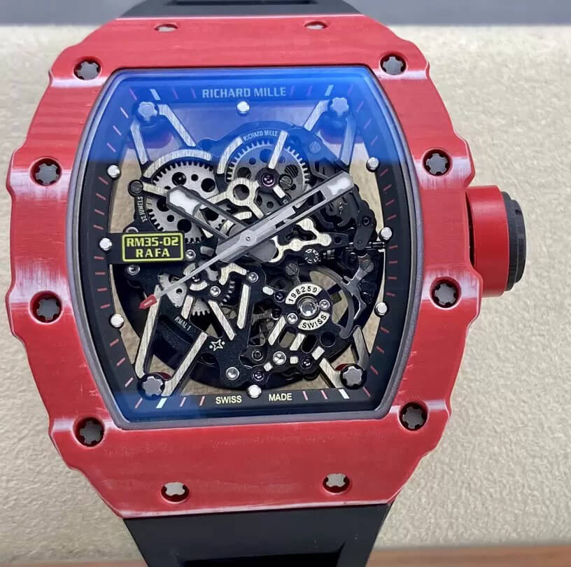 Richard Mille Replica RM35-02 1:1 Best Edition T+ Factory Red Carbon Fiber NTPT Case Black Strap