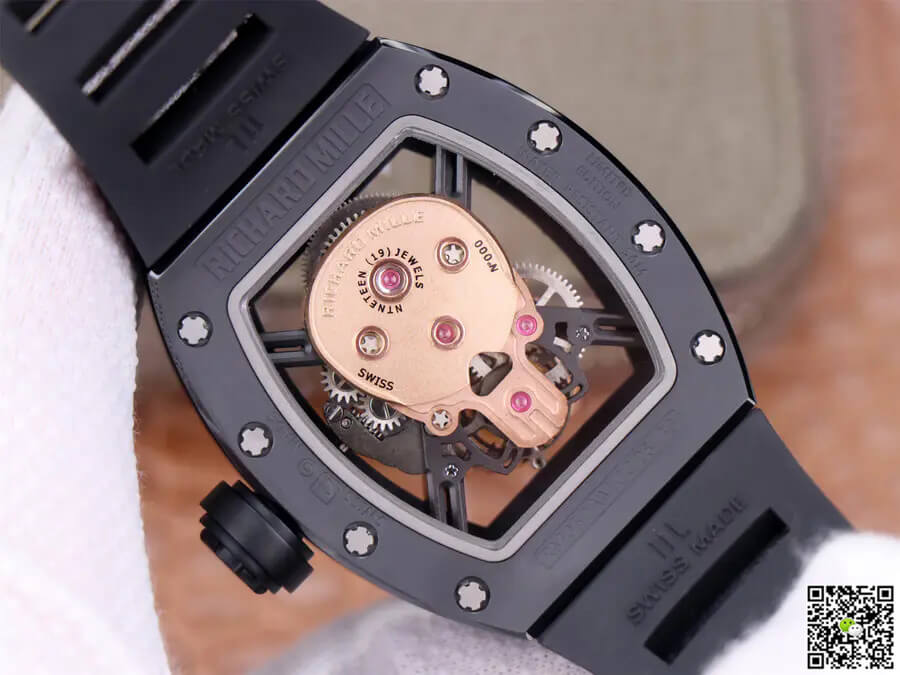 Replica Richard Mille RM52-01 Tourbillon 1:1 Best Edition JB Factory Rose Gold Skull Dial