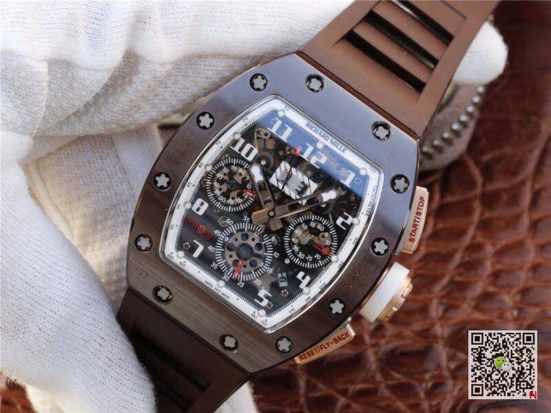 Replica Richard Mille RM011 KV Factory Men Watches 1:1 Best Edition Swiss ETA7750 Brown Ceramic