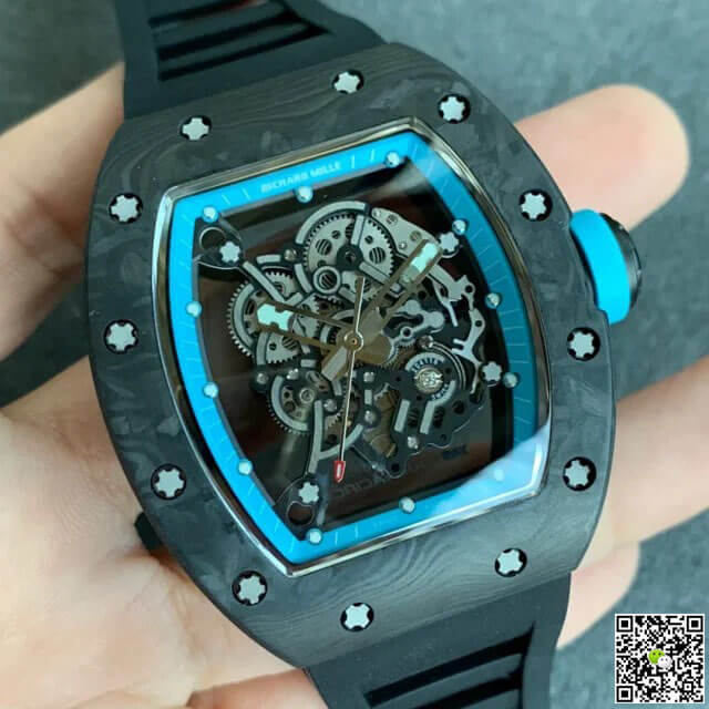 Replica Richard Mille RM055 1:1 Best Edition KV Factory V2 Carbon Fiber Skeleton Dial