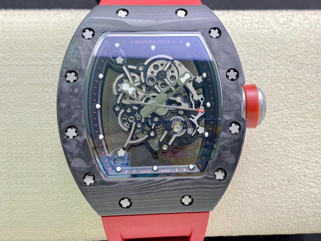 Replica Richard Mille RM055 1:1 Best Edition KV Factory V2 Carbon Fiber Red Strap