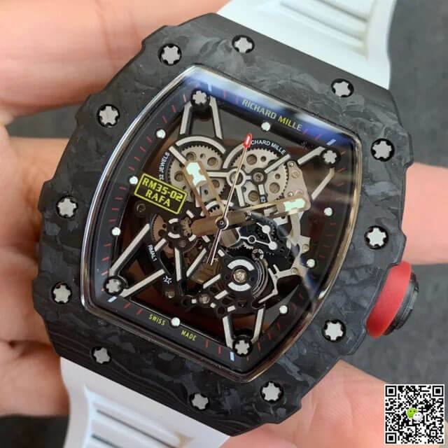 Replica Richard Mille RM35-02 1:1 Best Edition KV Factory V3 Carbon Fiber White Strap