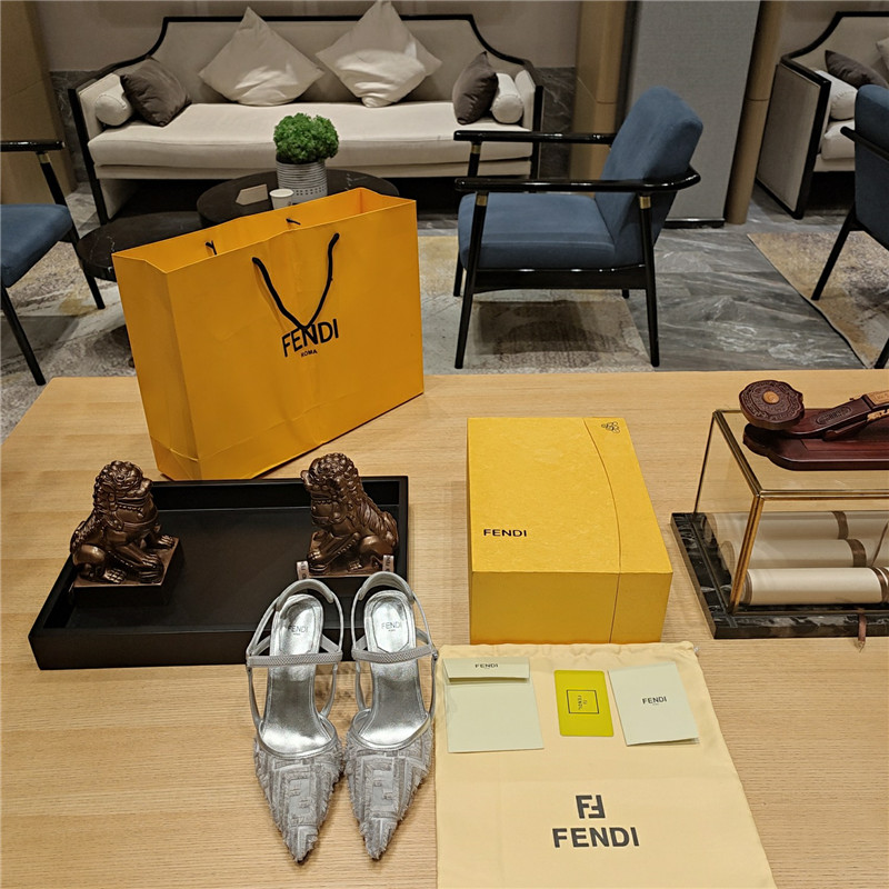 F**di flocked embroidered pointed toe sandals