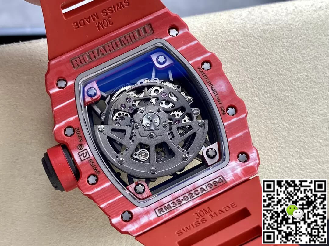 Richard Mille Replica RM35-02 1:1 Best Edition T+ Factory Carbon Fiber Red Rubber Strap