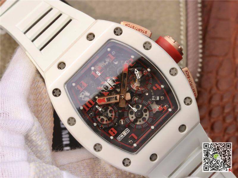 Replica Richard Mille RM011 KV Factory 1:1 Best Edition Swiss ETA7750 Crystal Dial With Red Paint On Marker
