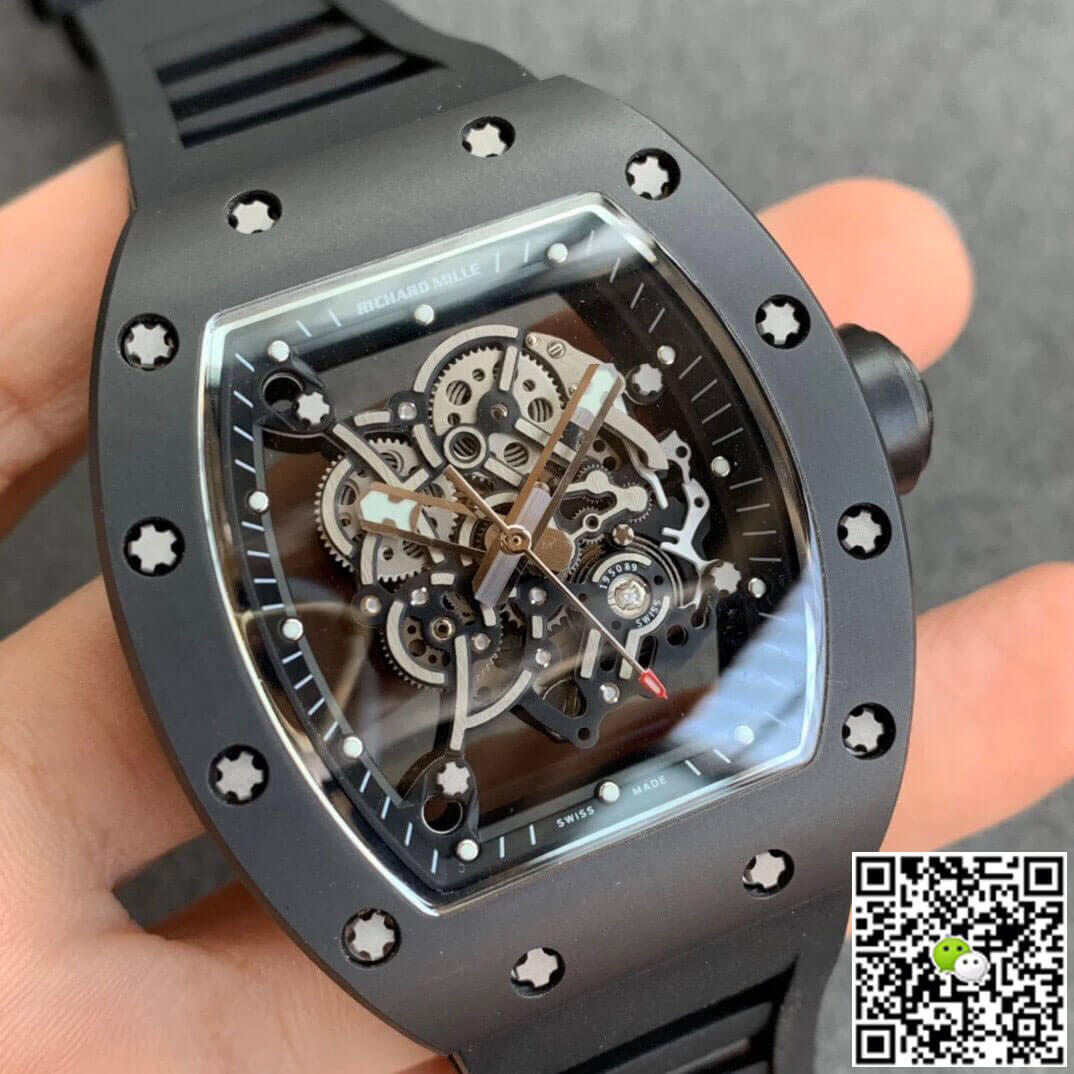 Replica Richard Mille RM055 1:1 Best Edition KV Factory V2 Black Ceramic Rubber Strap