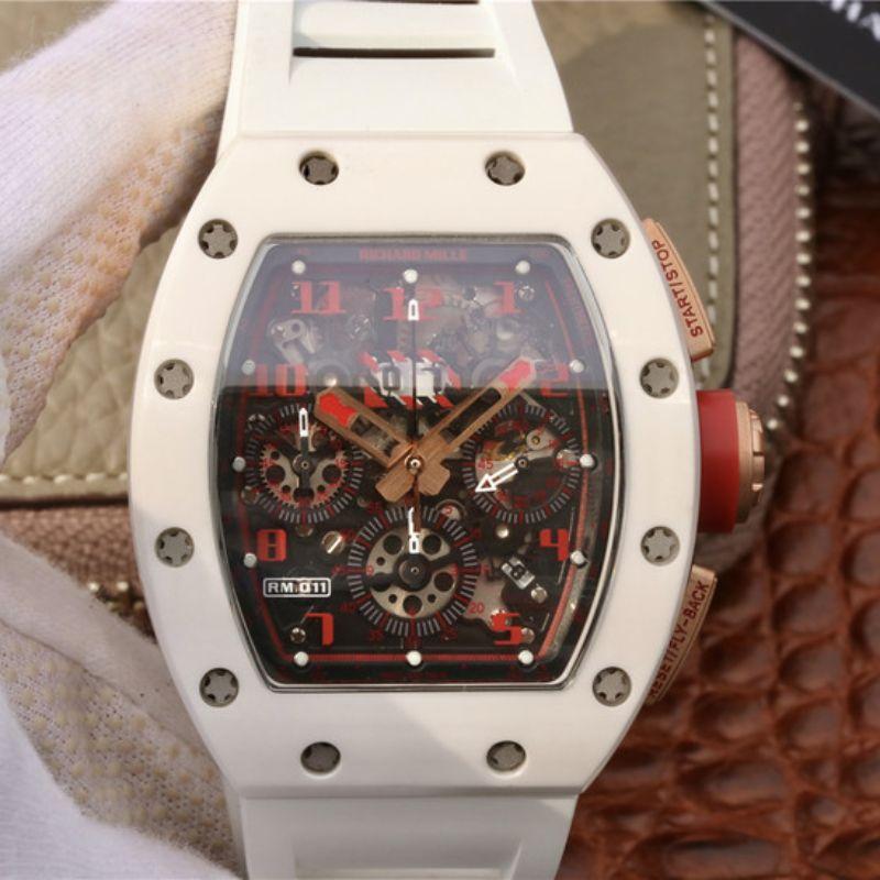 Replica Richard Mille RM011 KV Factory 1:1 Best Edition Swiss ETA7750 Crystal Dial With Red Paint On Marker