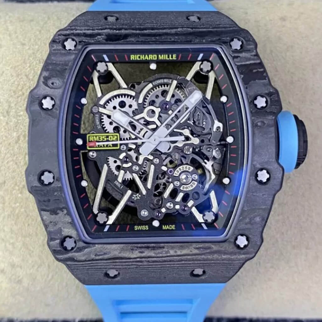 Richard Mille Replica RM35-02 1:1 Best Edition T+ Factory NTPT Carbon Fiber Blue Rubber Strap