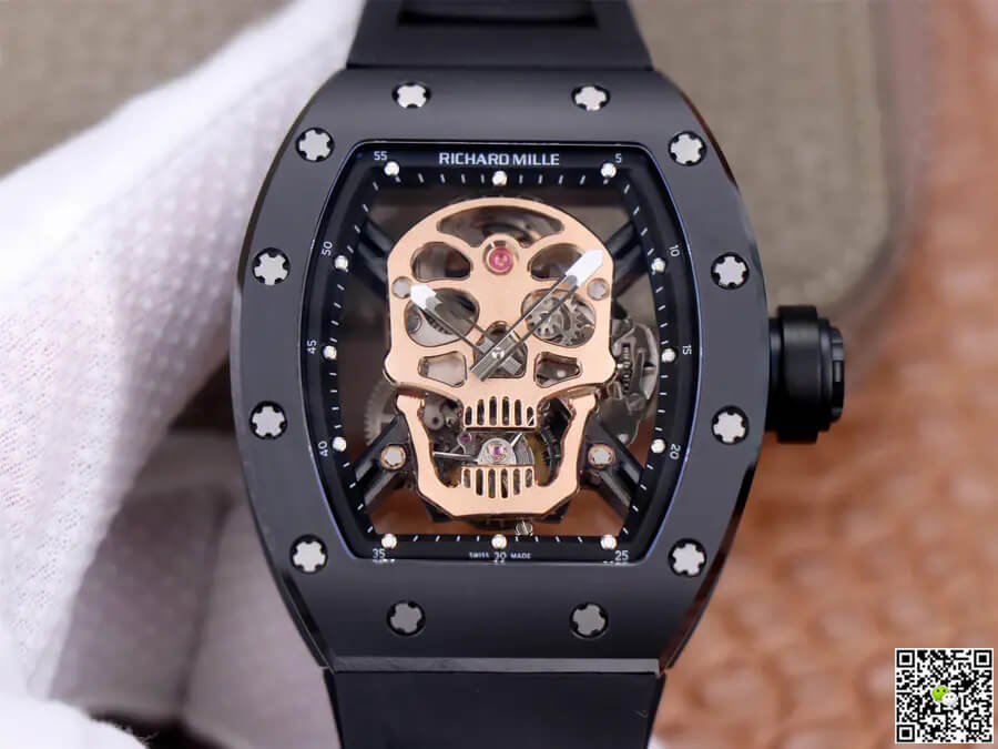 Replica Richard Mille RM52-01 Tourbillon 1:1 Best Edition JB Factory Rose Gold Skull Dial