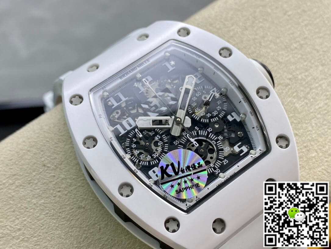 Replica Richard Mille RM011 KV Factory 1:1 Best Edition Swiss ETA7750 White Rubber Strap