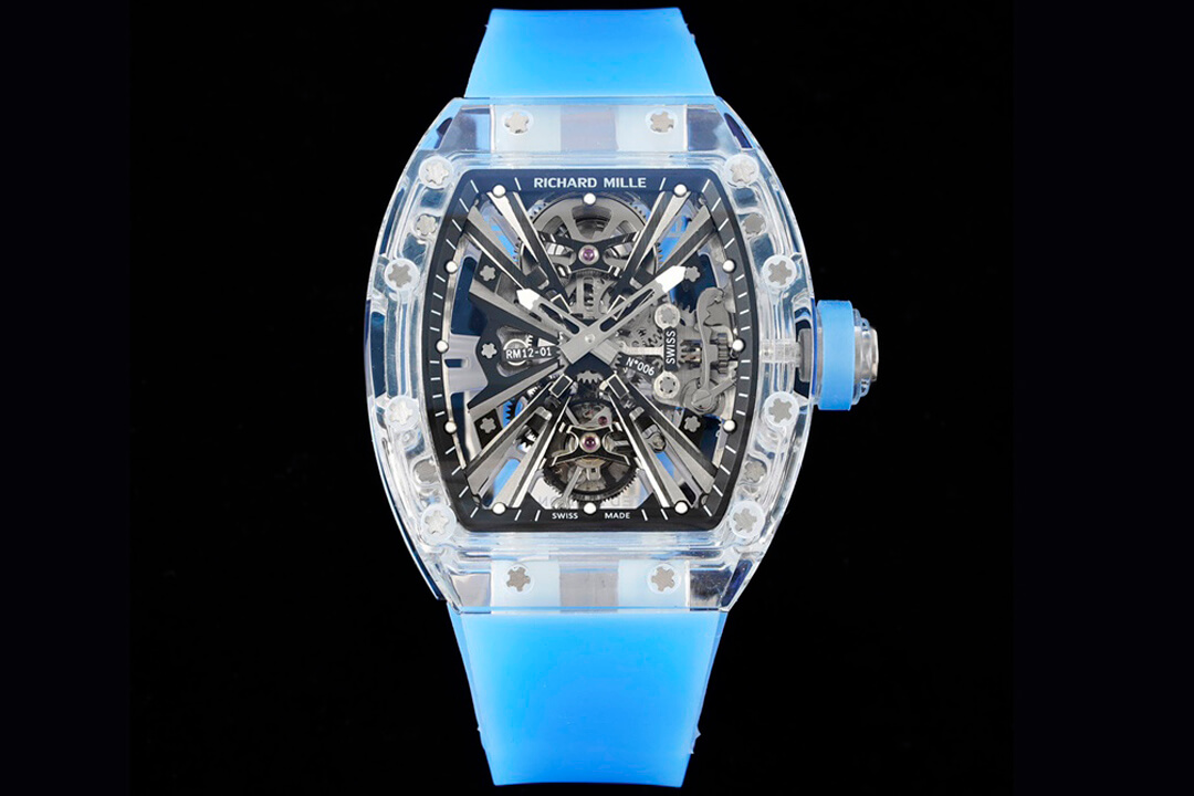 Replica Richard Mille RM12-01 1:1 Best Edition RM Factory Tourbillon Transparent Version Blue Strap