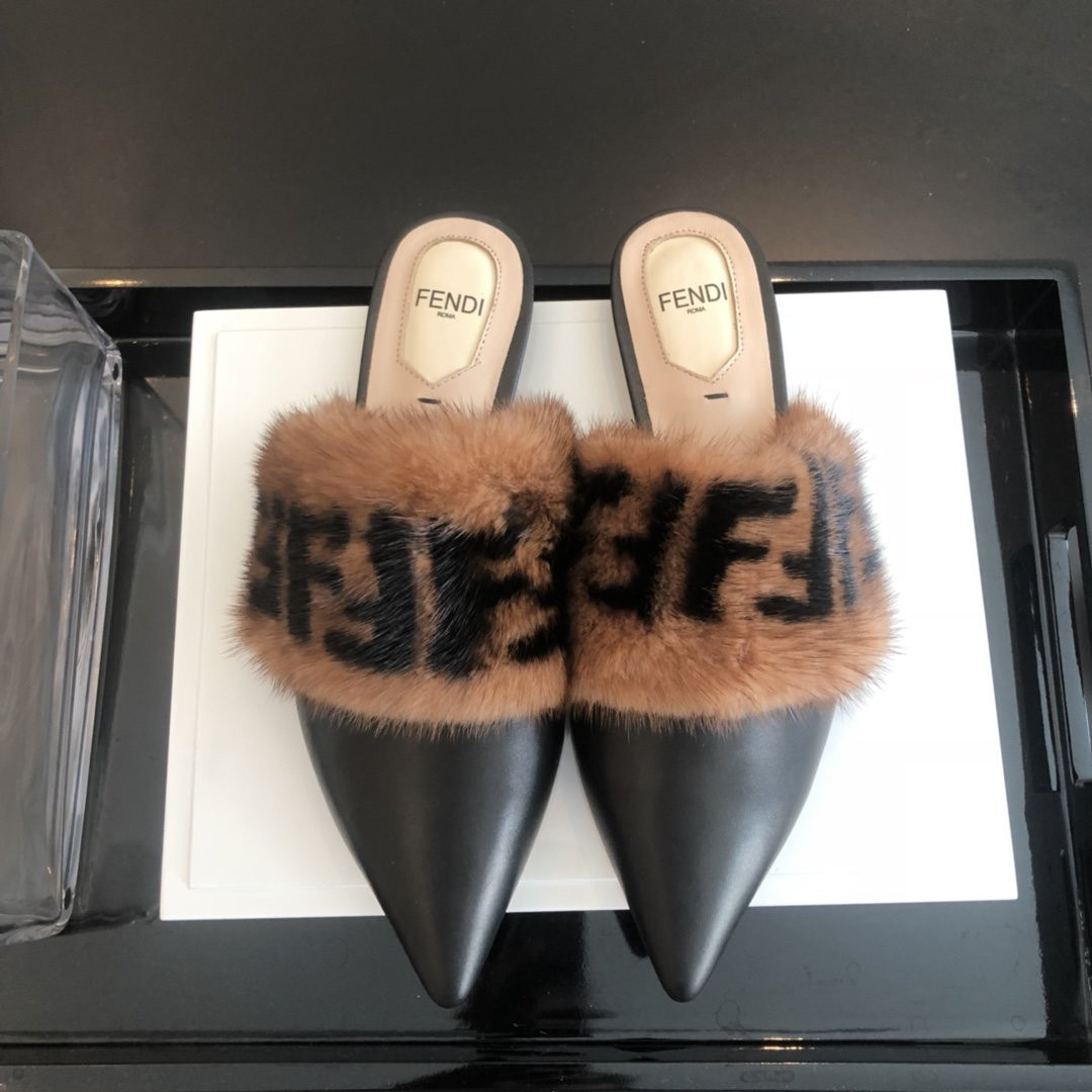 F**di ff mules sandals mink hair