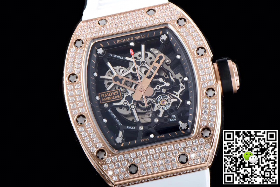 Richard Mille Replica RM035 Americas 1:1 Best Edition KV Factory Rose Gold D1am0nd Case