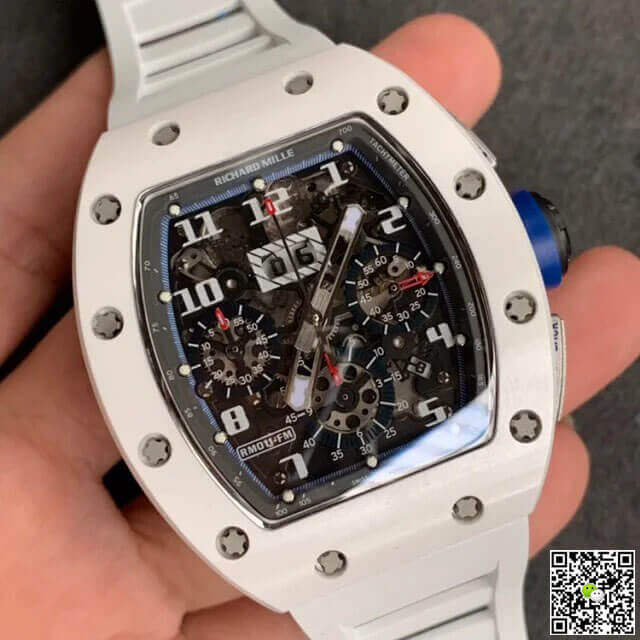 Replica Richard Mille RM-011 1:1 Best Edition KV Factory Ceramic White Rubber Strap