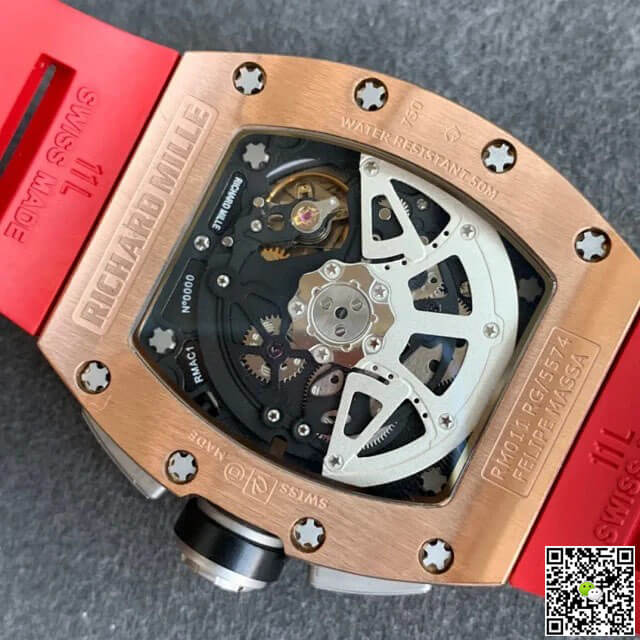 Replica Richard Mille RM011 1:1 Best Edition KV Factory Rose Gold Red Strap