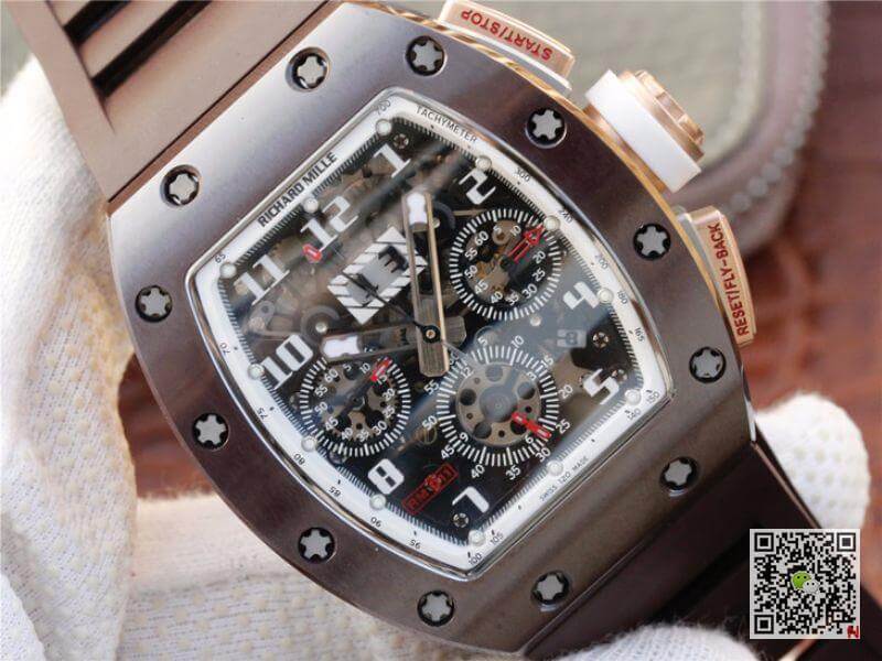 Replica Richard Mille RM011 KV Factory Men Watches 1:1 Best Edition Swiss ETA7750 Brown Ceramic