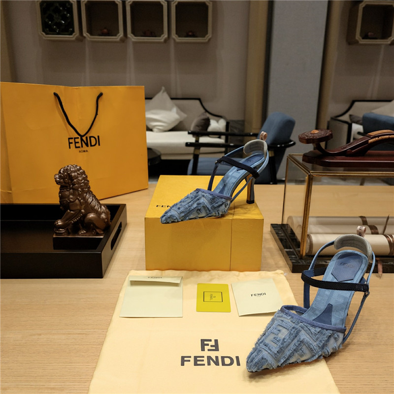 F**di flocked embroidered pointed toe sandals