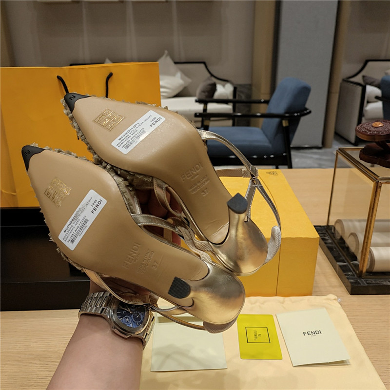 F**di flocked embroidered pointed toe sandals