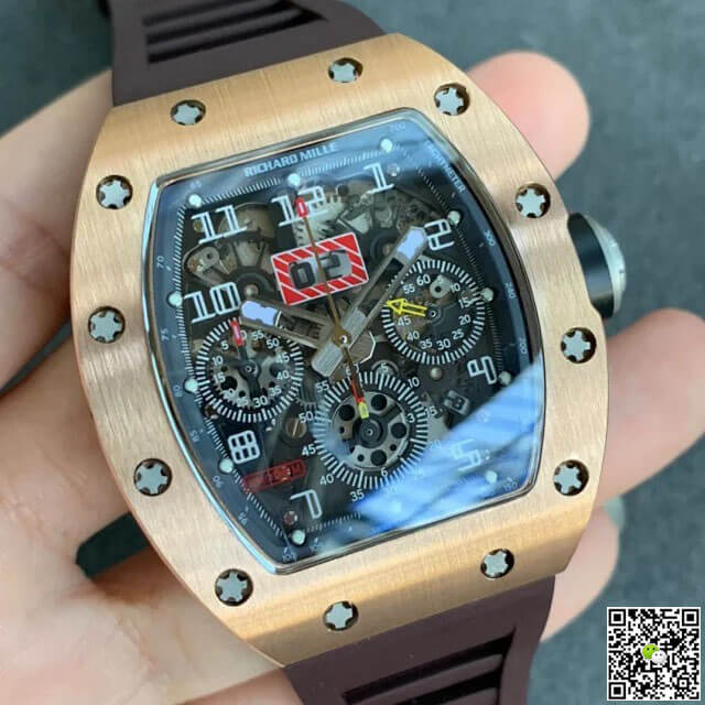 Replica Richard Mille RM011 1:1 Best Edition KV Factory Brown Rubber Strap