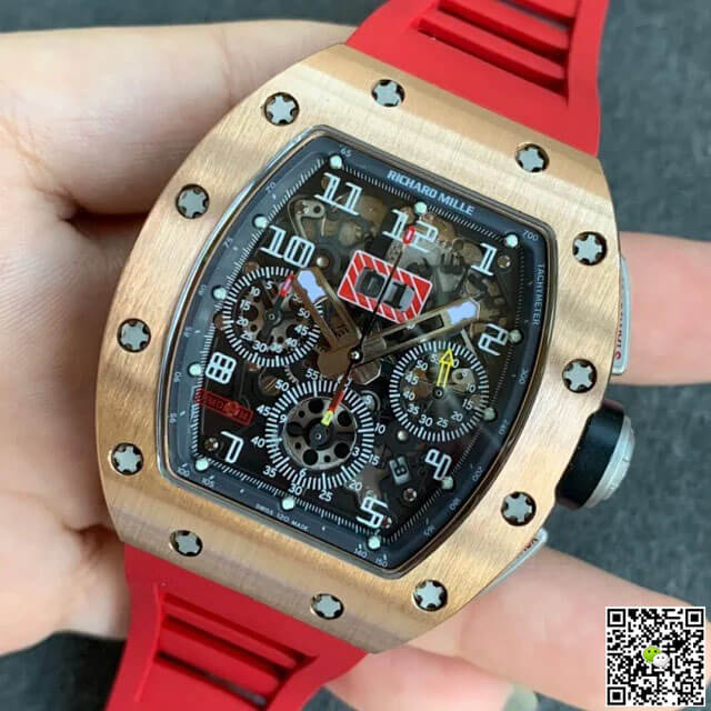 Replica Richard Mille RM011 1:1 Best Edition KV Factory Rose Gold Red Strap