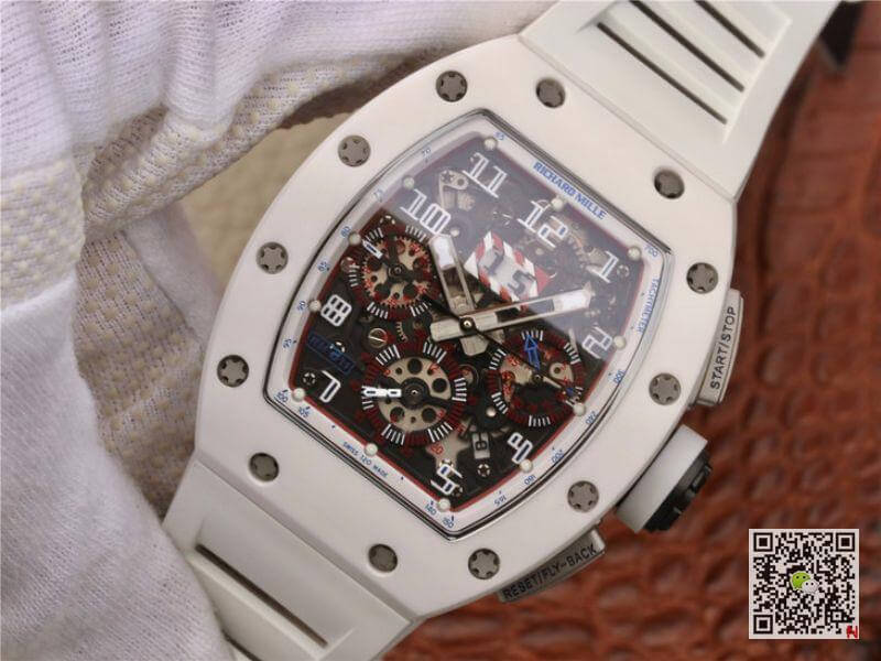 Replica Richard Mille RM011 Chronograph KV Factory 1:1 Best Edition Swiss ETA7750 White Rubber Strap
