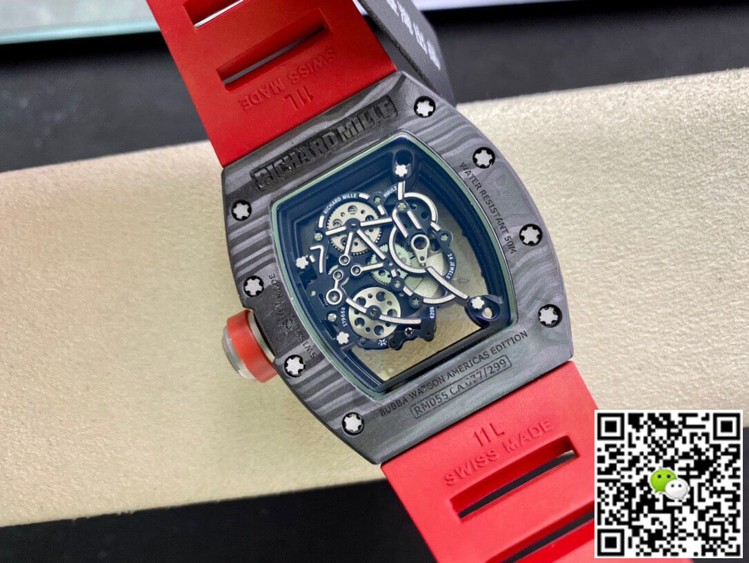 Replica Richard Mille RM055 1:1 Best Edition KV Factory V2 Carbon Fiber Red Strap