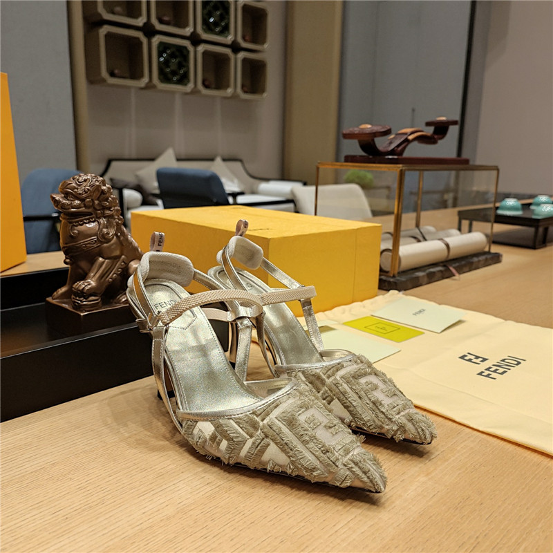 F**di flocked embroidered pointed toe sandals