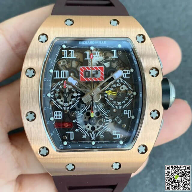 Replica Richard Mille RM011 1:1 Best Edition KV Factory Brown Rubber Strap