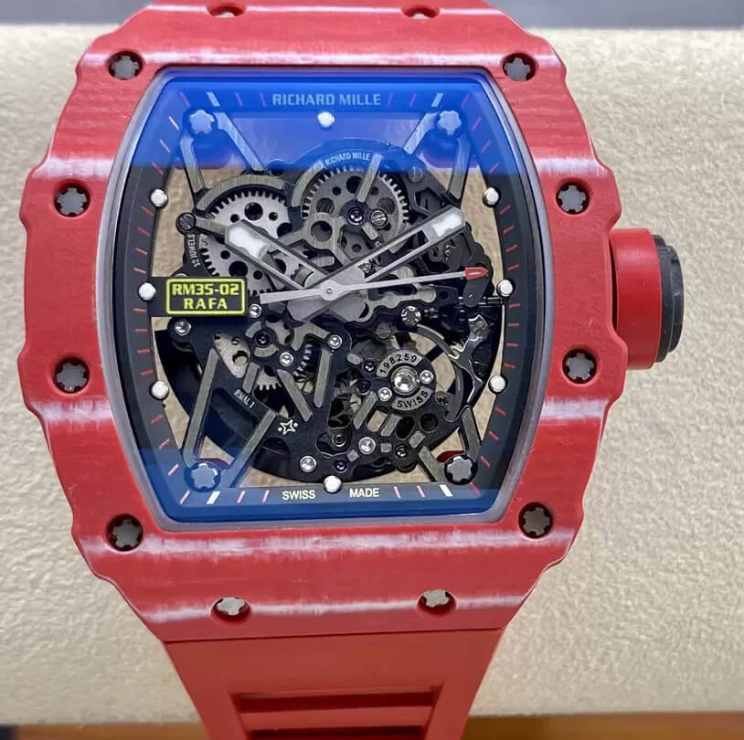Richard Mille Replica RM35-02 1:1 Best Edition T+ Factory Carbon Fiber Red Rubber Strap