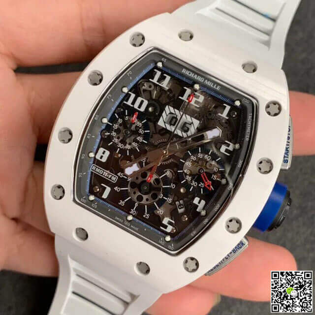 Replica Richard Mille RM-011 1:1 Best Edition KV Factory Ceramic White Rubber Strap