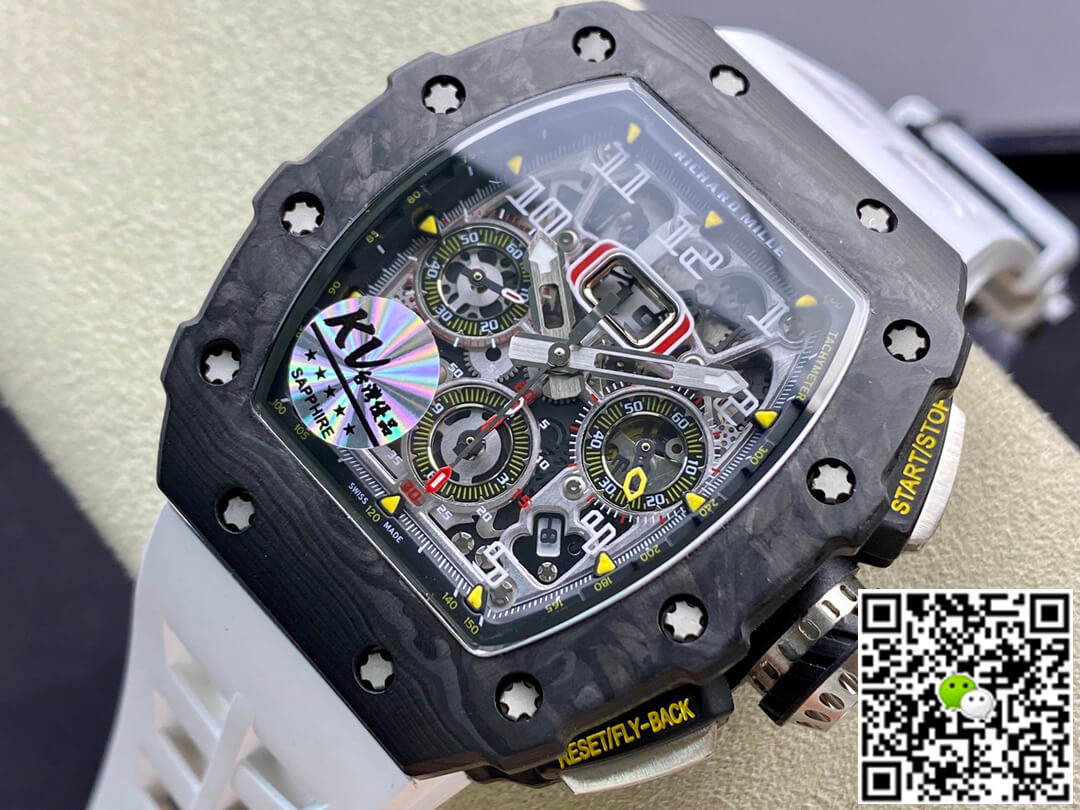 Replica Richard Mille RM011-03 1:1 Best Edition KV Factory Carbon Fiber White Strap