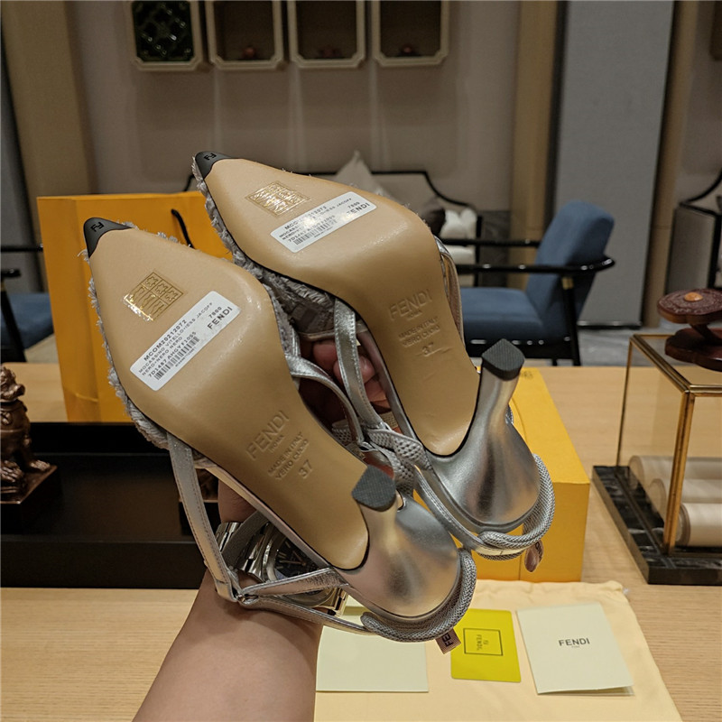 F**di flocked embroidered pointed toe sandals